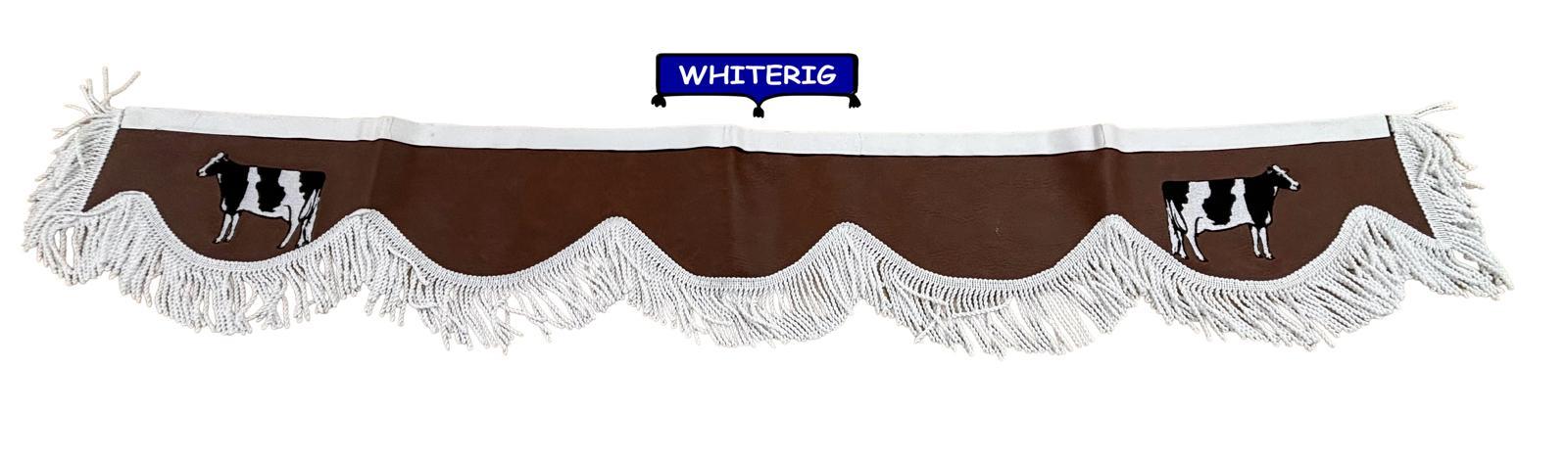 Brown Leatherette Tractor Pelmet with White Fringe & Cow Detail  Whiterig Truck Curtains